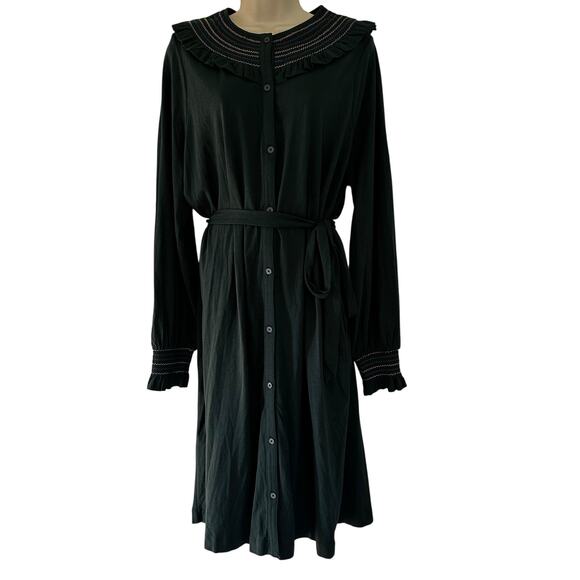 Boden Dress Smocked Jersey Knit Button Down Long Sleeve Green 20/22 Long Cottage - Picture 1 of 14